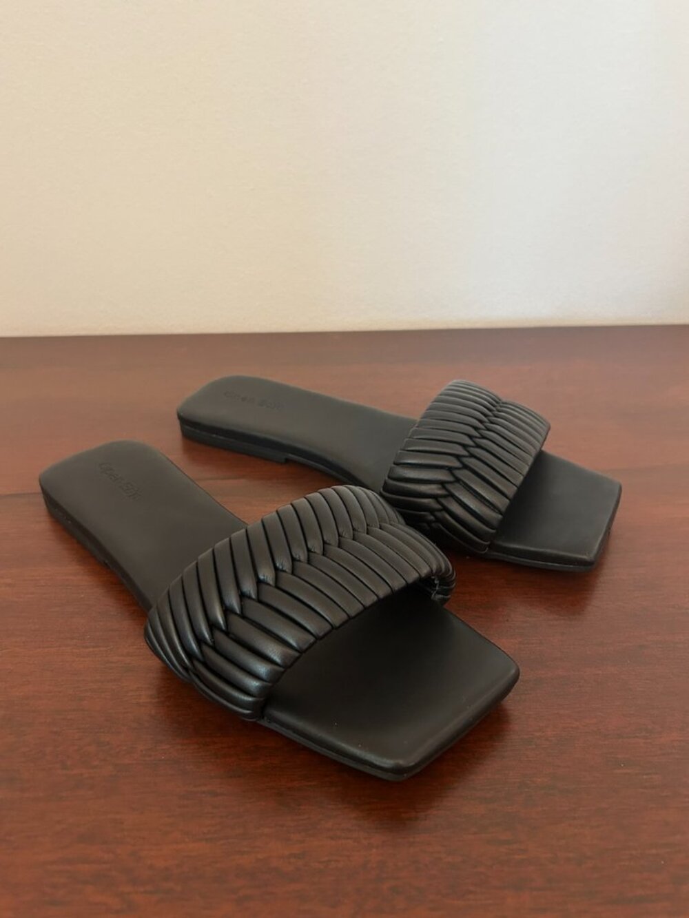Open Edit Black Slide Sandals